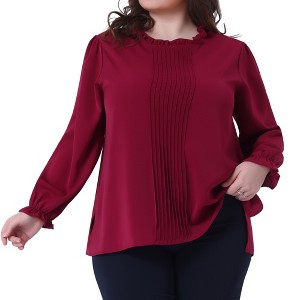 Agnes Orinda Women's Plus Size Pleated Long Sleeve Crew Neck Office Elegant Blouse - 1 of 4