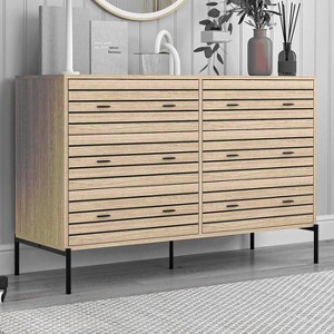 Resenkos 6 Drawer Double Dresser for Bedroom, Wooden Bedroom Furniture Chest of Drawers, Natural Brown - 1 of 4
