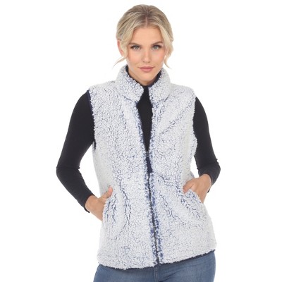 Women's Zip up High Pile Fleece Vest -White Mark
