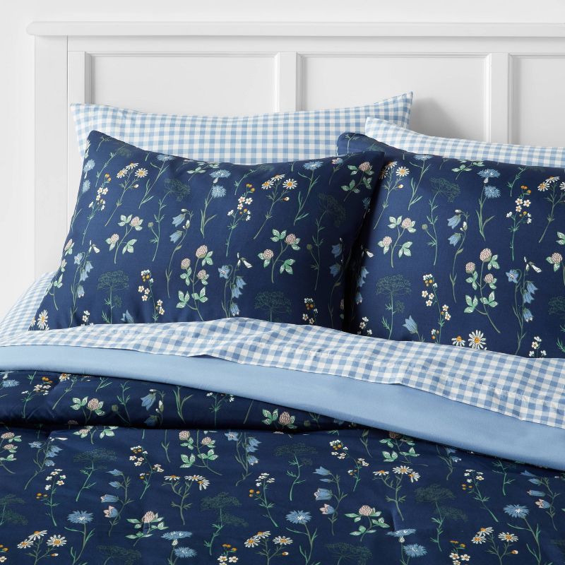 Floral Printed Microfiber Reversible Comforter & Sheets Set Navy - Room Essentials™, 1 of 9