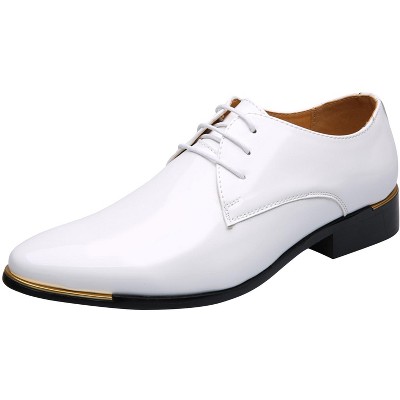 Santimon Dress Shoes Mens Classic Pointed-Toe Patent Leather Lace-up Formal Oxford Shoes