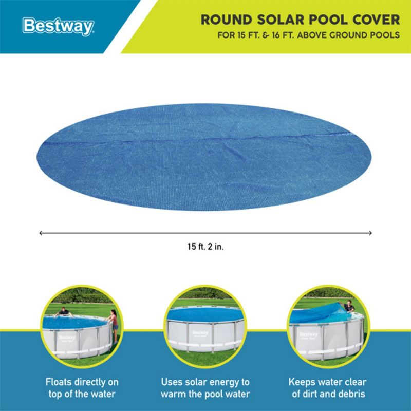 Bestway Flowclear 15 Feet Round Above Ground Solar Pool Cover Only for Pool Water Maintenance of Swimming Pools 16 Feet in Diameter, Blue, 4 of 8