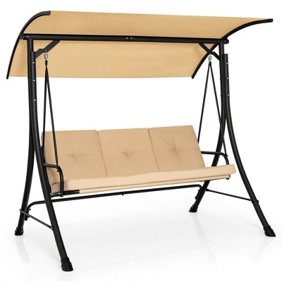 Tangkula 3 Person Patio Porch Swing Outdoor Swing Chair w/ Cushions & Adjustable Canopy