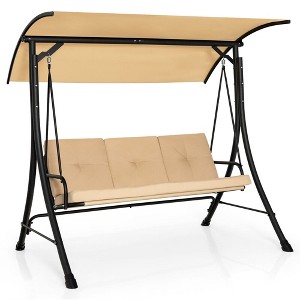 Tangkula 3 Person Patio Porch Swing Outdoor Swing Chair w/ Cushions & Adjustable Canopy - 1 of 4