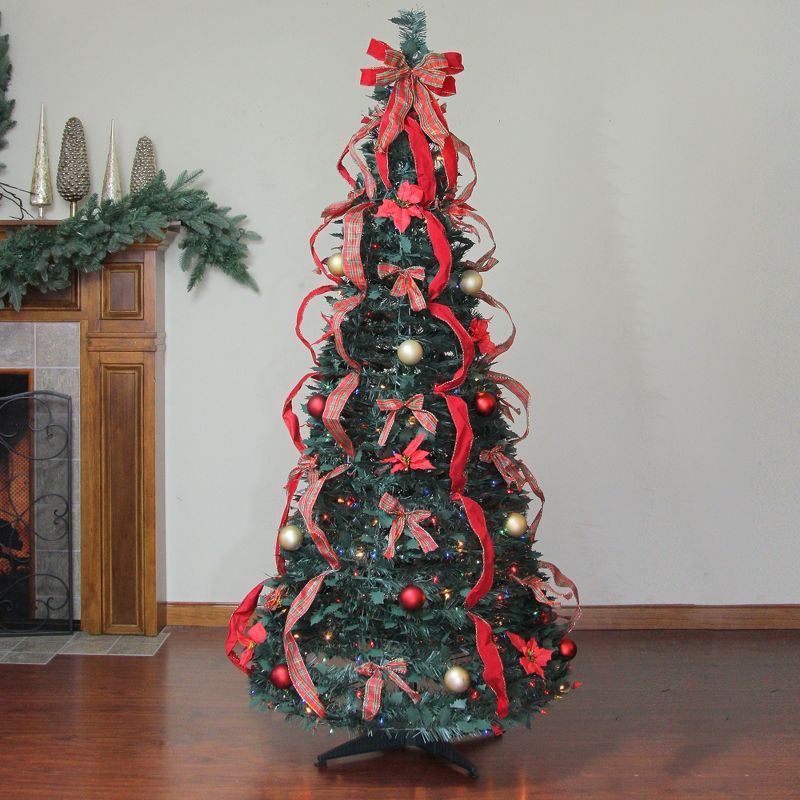 Northlight 6' Prelit Artificial Christmas Tree Gold and Red Plaid Pop-Up - Multicolor Lights, 3 of 6