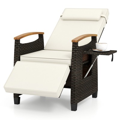 Tangkula Patio Rattan Lounge Chair PE Wicker Recliner Chair w/ Adjustable Backrest & Footrest