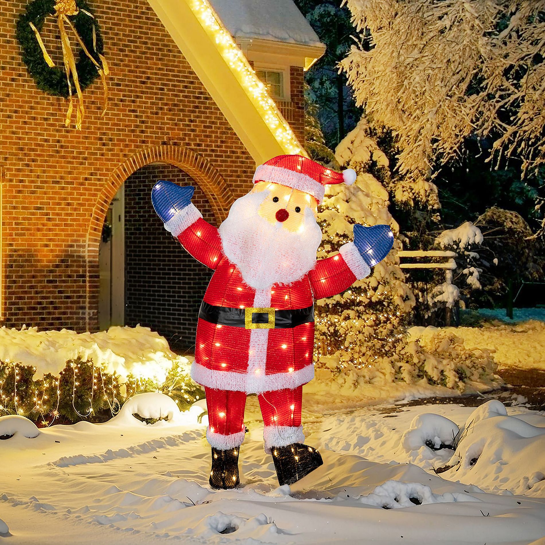 Celebalcony LED Lighted Christmas Santa Outdoor Yard Decorations. 3D Santa Decor Outdoor Lighted Holiday Christmas for Front Yards Garden Lawn Patio