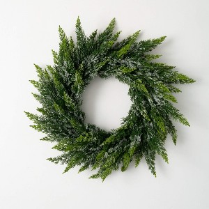 23"H Sullivans Frosted Green Cedar Wreath, Green Winter Wreaths For Front Door - 1 of 3
