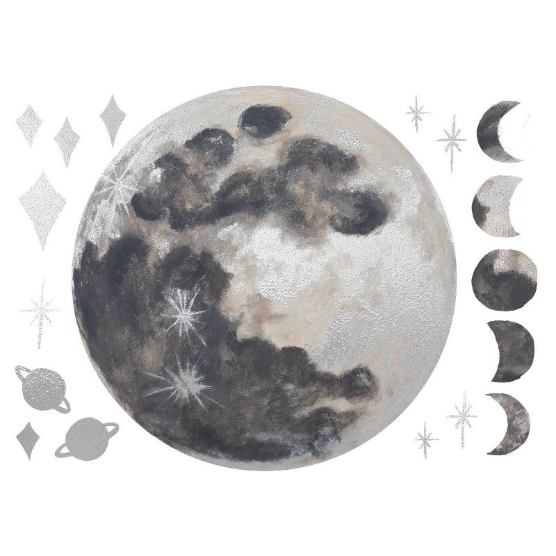 Moon Peel and Stick Wall Decal with Metallic Silver Ink Gray - RoomMates, 1 of 9