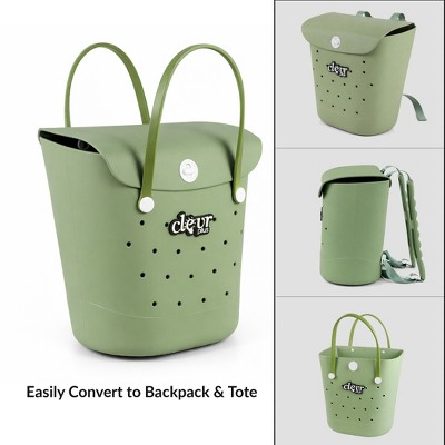 ClevrPlus Convertible Beach Tote Backpack Waterproof Sandproof EVA Rubber Pool Bag Green — фото 2