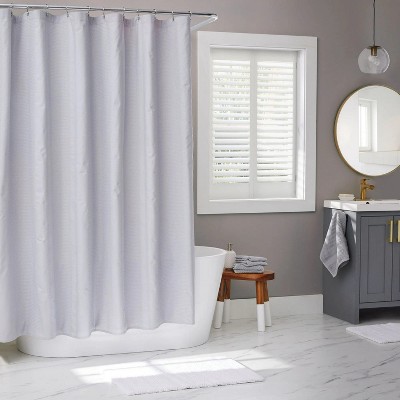 LunaLulinlk Soft Silver Waffle Stripe Shower Curtain