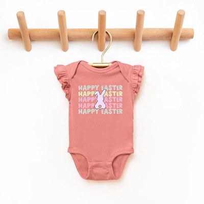 The Juniper Shop Pastel Happy Easter Stacked Baby Flutter Sleeve Bodysuit