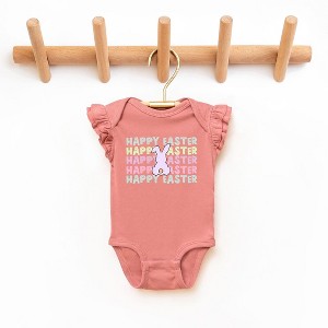 The Juniper Shop Pastel Happy Easter Stacked Baby Flutter Sleeve Bodysuit - 1 of 2