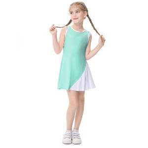 Girls Tennis Golf Dress Outfit Sleeveless A-line Pleated Athletic Skirt Dress with Pockets Safety Inner Shorts - 1 of 4