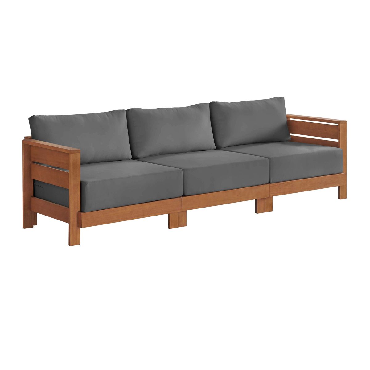 Alaterre Furniture Barton 3 Seater Outdoor Patio Sofa - Weather-Resistant Eucalyptus Wood Outdoor Couch with Thick Gray Cushions (Natural)