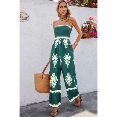 I AM A FASHION JUNKY Geo Print Off Shoulder High Waist Fit Jumpsuit