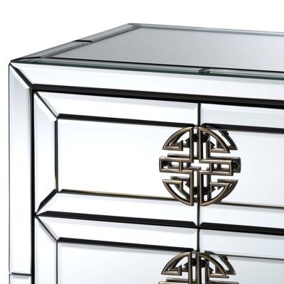 Chinoiseries Antique Bronze Mirrored 3-Drawer Nightstand