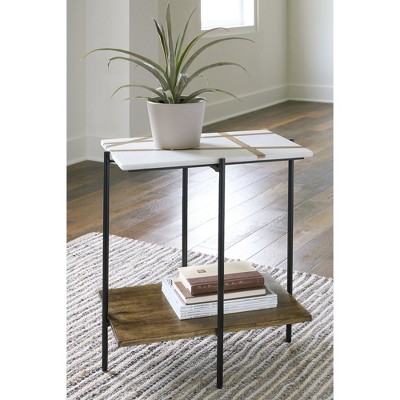 Braxmore Rectangular Black and White Marble Wood Accent Table