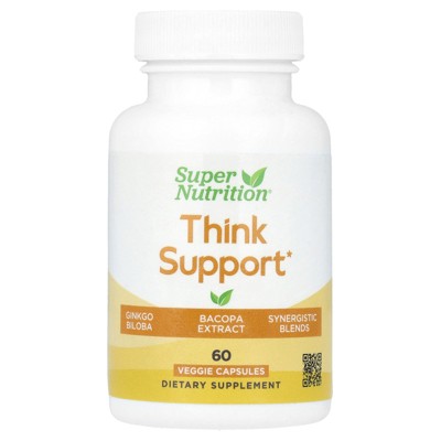 Super Nutrition Think Support, with Ginkgo Biloba, Skullcap, Gotu Kola, Bacopa and Enzymes, 60 Veggie Capsules