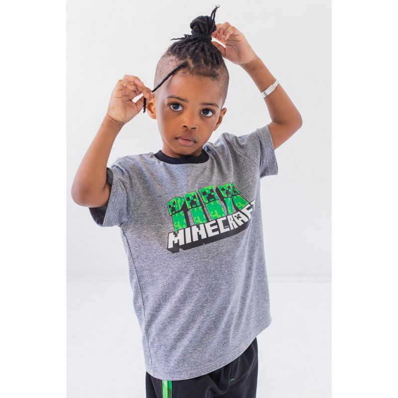 Minecraft Creeper Graphic T-Shirt Tank Top and Mesh Shorts 3 Piece Outfit Set Little Kid to Big Kid, 3 of 10