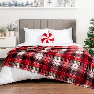 Holiday Plaid Red Fleece Christmas Throw Blanket