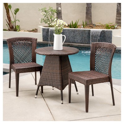 Neal 3-Piece Wicker Patio Bistro Set - Brown - Christopher Knight Home