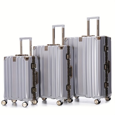 Vynxaria 3-Piece Luggage Set (20/24/28) Stylish PC+Aluminum Frame Password Lock Lightweight for Business Travel
