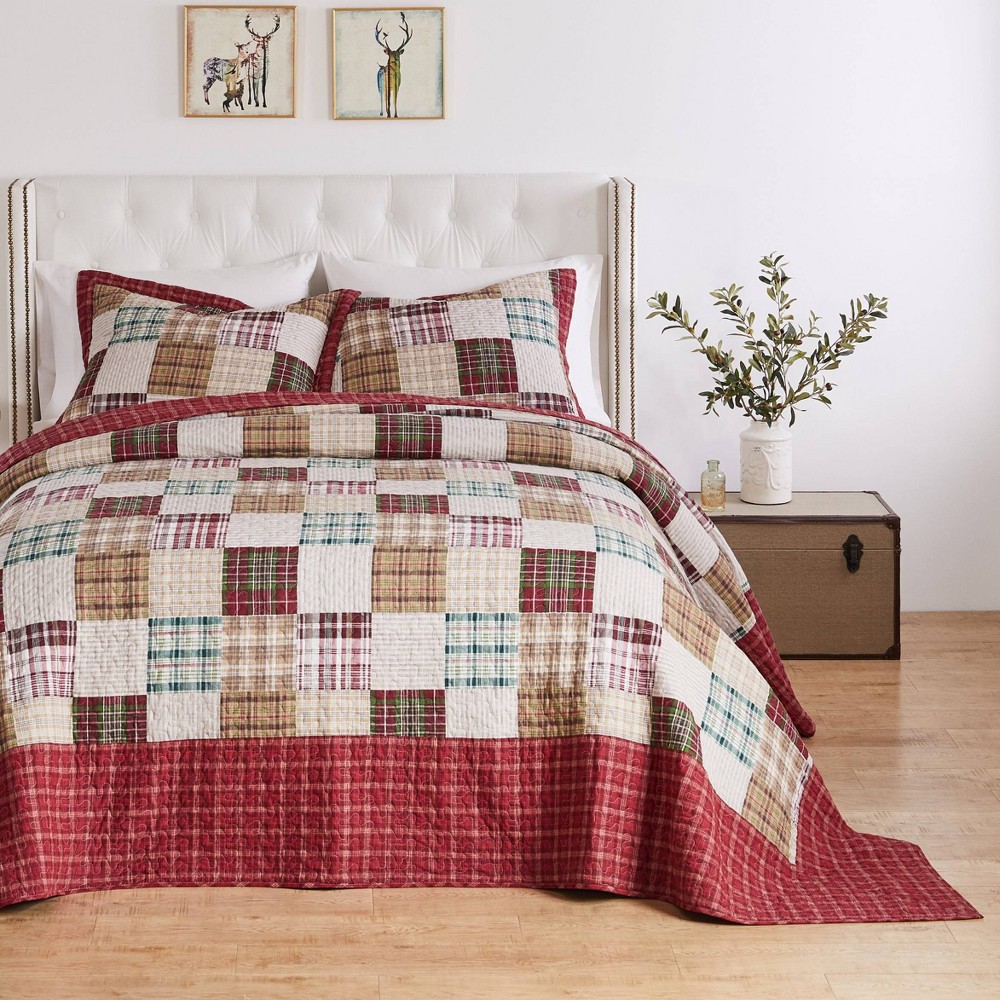 Greenland Home Fashions 3pc Queen Oxford 100% Cotton Traditional Bedspread Bedding Set Red