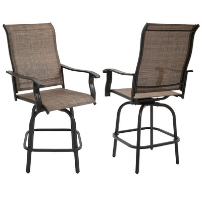 Brown Steel Frame Outdoor Swivel Bar Stools with Armrests