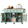 PAGED Dining Room Cabinet with Rubber Wood Drop-Leaf Countertop, Kitchen Island on 5 Wheels Storage Cabinet and 3 Drawers for Dinning Room - 2 of 4