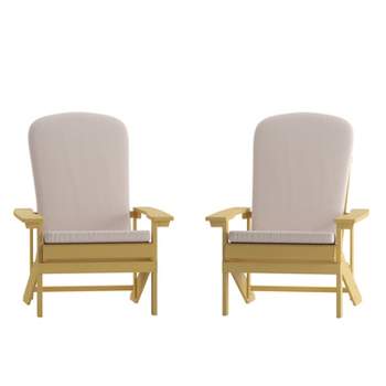 Emma and Oliver Set of Two All-Weather Polyresin Adirondack Chairs with Cushions