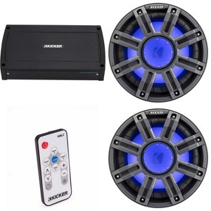 Kicker (2) 51MWE104 - MWE 10-Inch Premium Marine Subwoofer (Enclosure) 4-ohm & 48KXMA9005 Marine Amp Bundle ( Includes LED Remote ) - 1 of 4