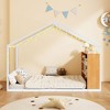 TIRAMISUBEST Twin/Full Size Metal Bed House Bed Frame with Storage Shelves and LED Lights, Metal House Floor Bed Montessori Bed with Roof Design - 3 of 4