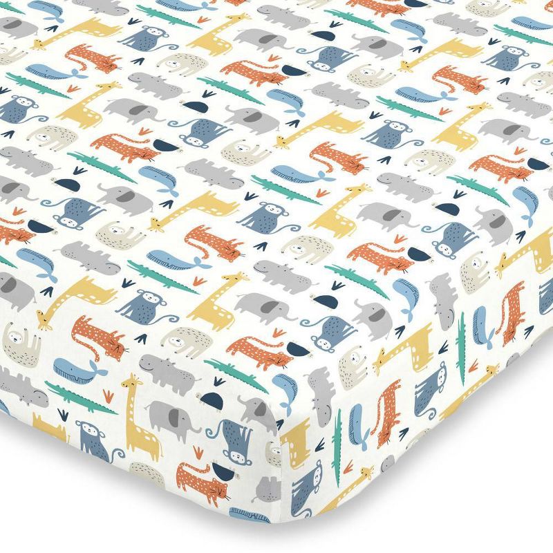 Carter&#39;s Colorful Modern Safari Animals Super Soft Fitted Crib Sheet, 1 of 6