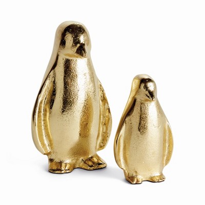 Plum & Post Penguin Pair - Gold Aluminum Sculptures - Set of 2