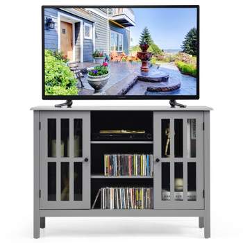 Tangkula Wood TV Stand Accommodate TV's Size Up to 50" Modern Entertainment Media Center Storage Console Grey