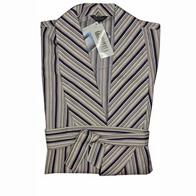 Men's Striped Cotton Belted Robe - Grigio Perla