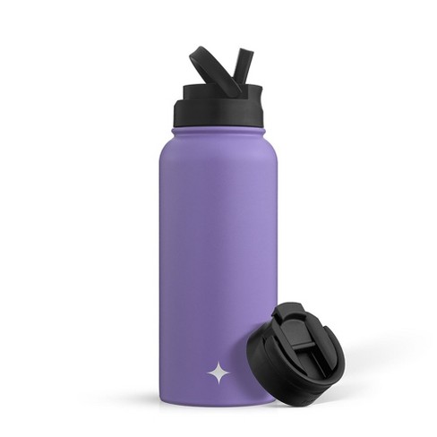 JoyJolt Vacuum Insulated Water Bottle with Flip Lid & Sport Straw Lid - 32  oz Large Hot/Cold Vacuum Insulated Stainless Steel Bottle - Purple