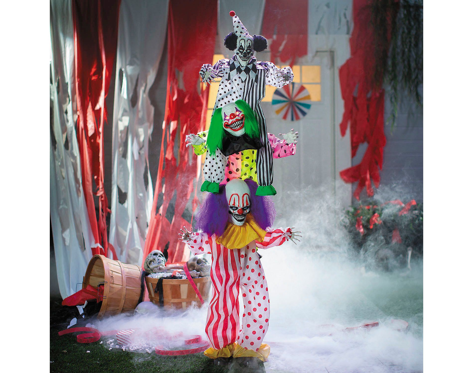 5 Ft 10 3/4" Animated Standing Light-Up LED Stacked Clown Trio Halloween Decoration
