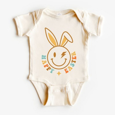 The Juniper Shop Happy Easter Smiley Lightning Bolt Baby Bodysuit