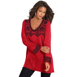 Roaman's Women's Plus Size Fit And Flare Tunic Sweater - 1 of 4