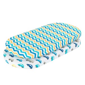 Everyday Kids 2-Pack Bassinet Sheets - 100% Cotton Jersey Knit Cars & Chevron, Fits Bassinet, Bedside Co-Sleeper, Oval & Rectangle Mattresses - 1 of 4
