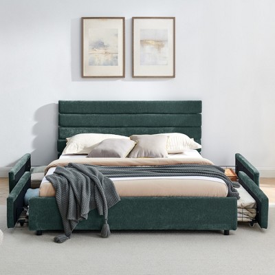 GDFStudio Monica Modern Velvet Upholstered Queen Platform Bed with Storage Drawers and Tufted Headboard