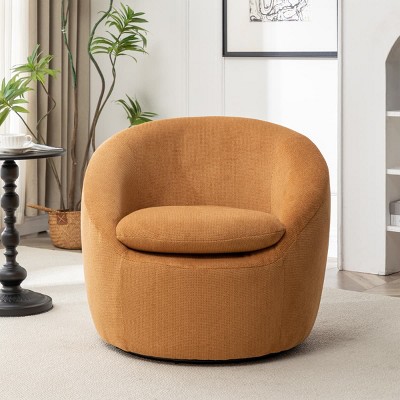 Modern Teddy Barrel Chair with Curved Back and Padded Seat, 360 Degree Rotation, Cozy Accent Armchair for Living Room or Bedroom-Tanpinhause
