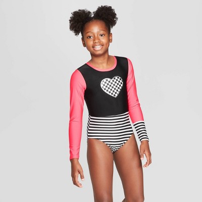 girls one piece long sleeve swimsuit