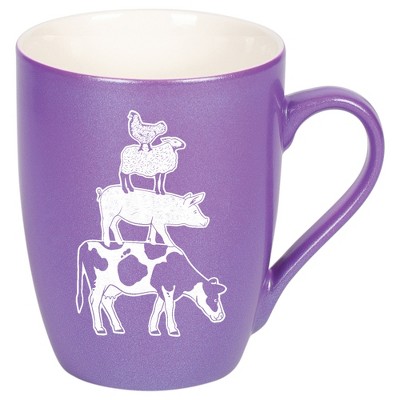 Elanze Designs 10 Ounce Ceramic Decorative Laser Engraved Cow Pig Sheep Chicken Giftable Novelty Tea Coffee Cup Mug Passion Purple Stacked Farm Animal