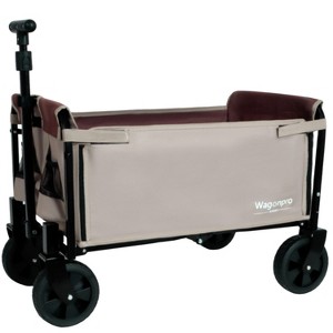 All-in-One Convertible Folding Camping Wagon Cart: Bench Seat, Storage Compartment & Included Dog Tether, Beige/Brown - 1 of 4