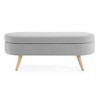 Storage Ottoman Bench, Gray Linen 43.5“x16”x16“ White Upholstered Wood Legs Safety Flip Top Oval Foot Rest Long Couch Hinge Flip Stool for Living Room - 4 of 4