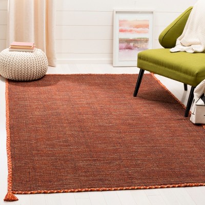 Coastal Charm Orange/Black Cotton Flat Woven Area Rug 9' x 12'