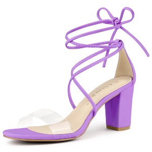 Allegra K Women's Clear Strap Padded Insole Lace Up Block Heels Sandals - 1 of 4